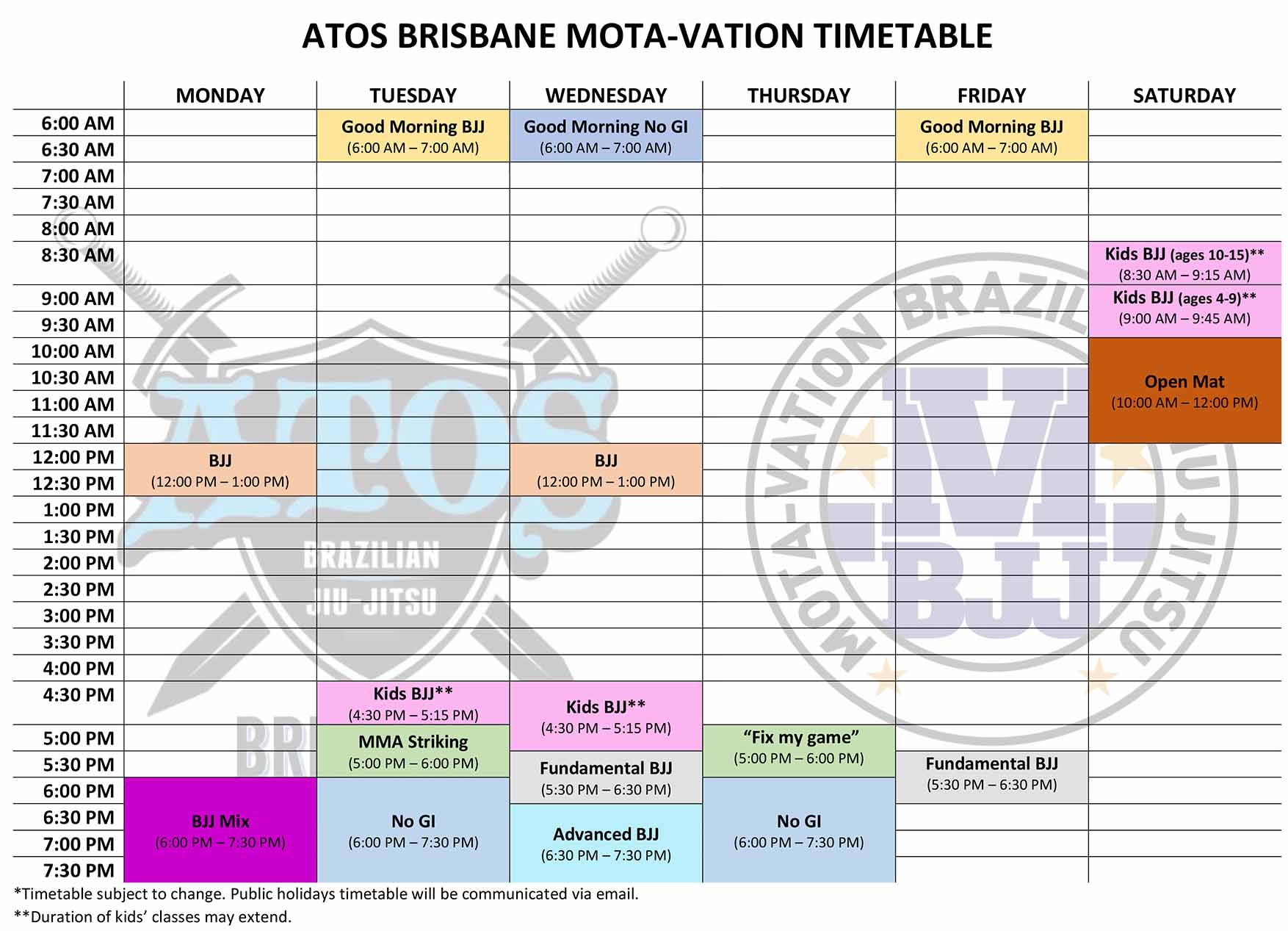 Atos Timetable